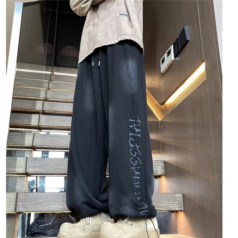 美式高街休闲裤子男款春季设计感小众复古做旧直筒卫裤K2001/P45,男装休闲裤,星座506