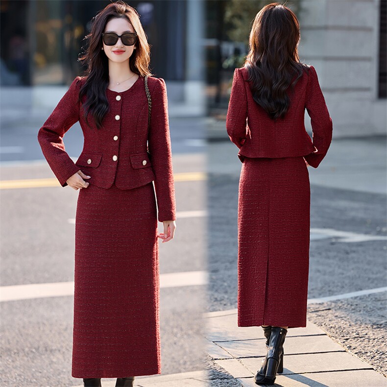 现货小香风套装裙女2025秋季新款高级感气质富家千金半身裙两件套，女装套装/套裙，魅影