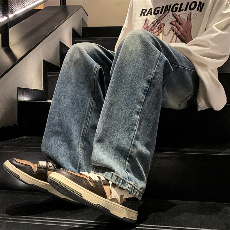 阔腿复古chic牛仔裤春秋韩版宽松垂感长裤子N02210-P45,男装牛仔裤,星座308B-1