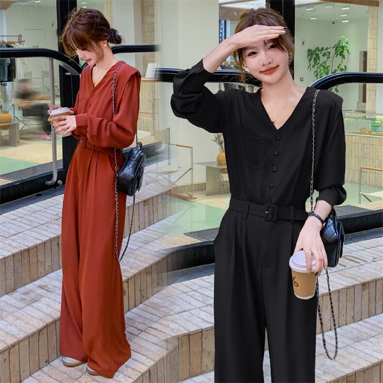 现货主推款2025秋装新款有设计感又敲时髦韩版连体裤配送显瘦腰带，女装连体裤，尚娜萱