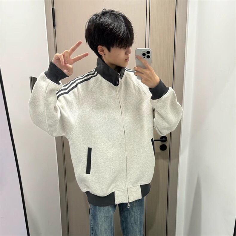 抖音得物高品质26春装美式高街重磅结构拼接织带立领卫衣外套CM42图片
