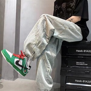 美式vibe束脚牛仔裤男直筒宽松小众设计高街ins潮阔腿裤NK458-P45图片