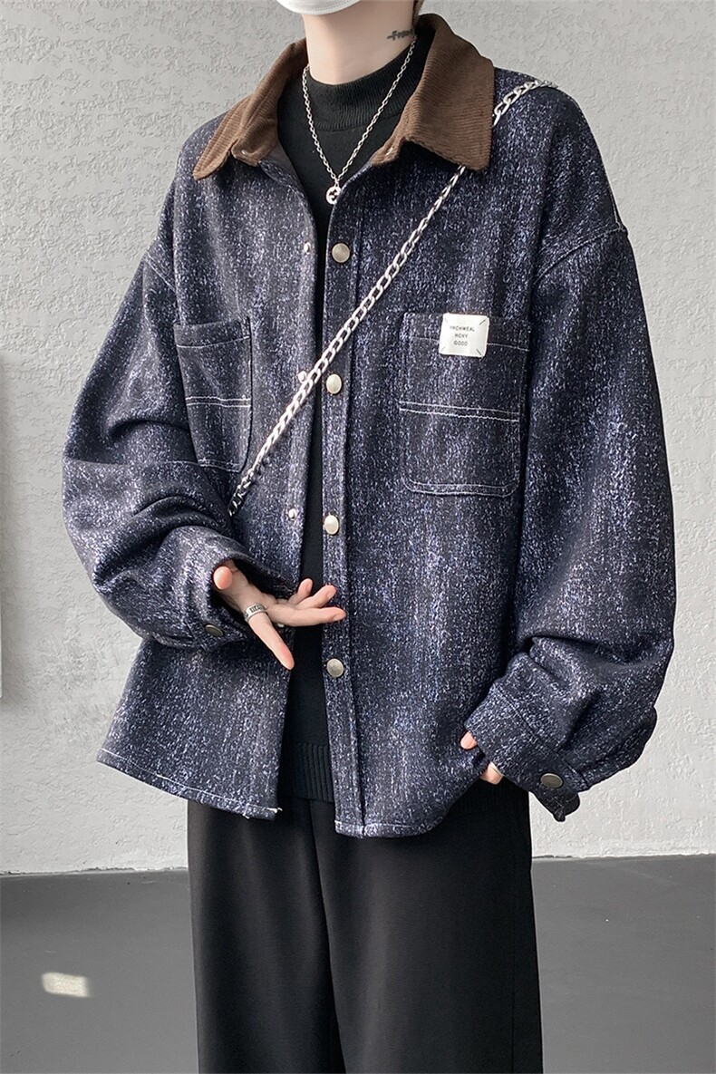 现货JK1165-特P65撞色秋冬美式宽松上衣休闲夹克大码外套,男装夹克,电商A059