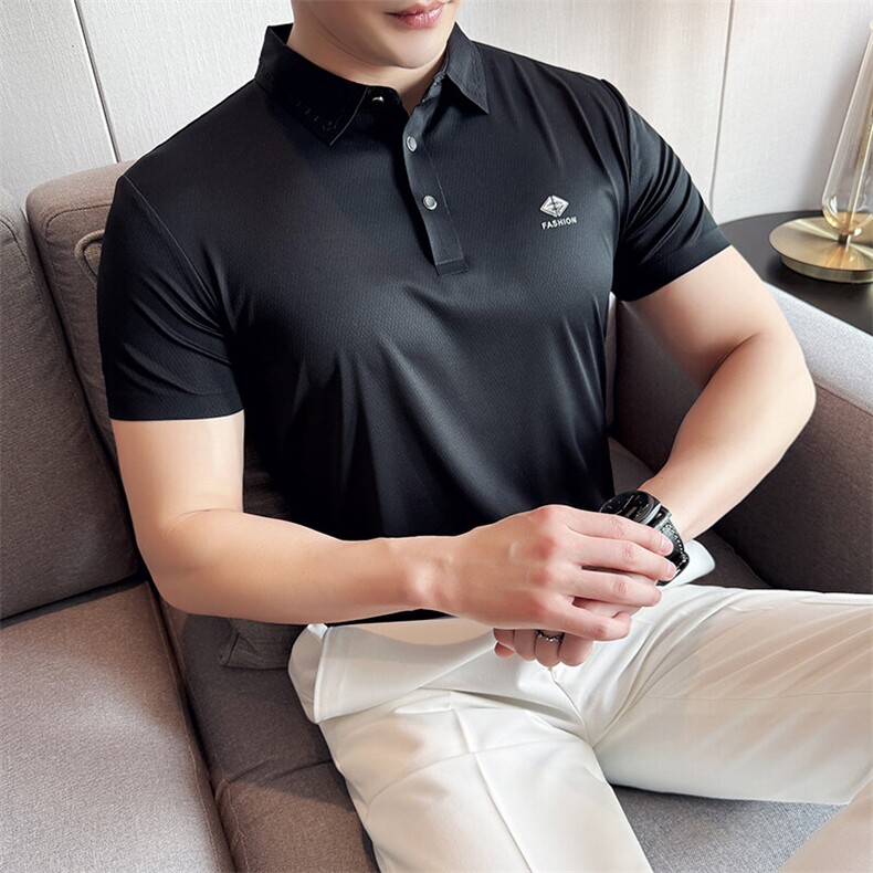 2025夏季高品质冰丝无痕短袖T恤翻领Polo衫756-P73,男装T恤,电商D342