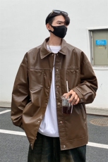 港风翻领pu皮面料皮衣男潮流休闲宽松皮衣外套男77107P78控108，男装皮衣，星座227-7