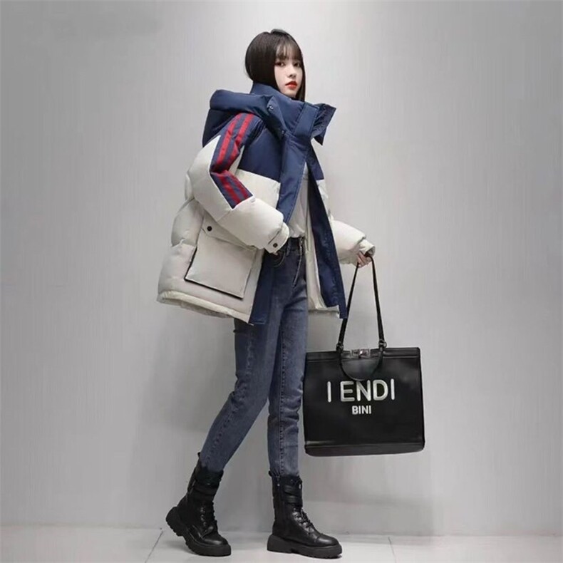 羽绒棉服女2024年冬季新款短款撞色条纹连帽时尚百搭保暖外,女装棉衣/棉服,星座1511