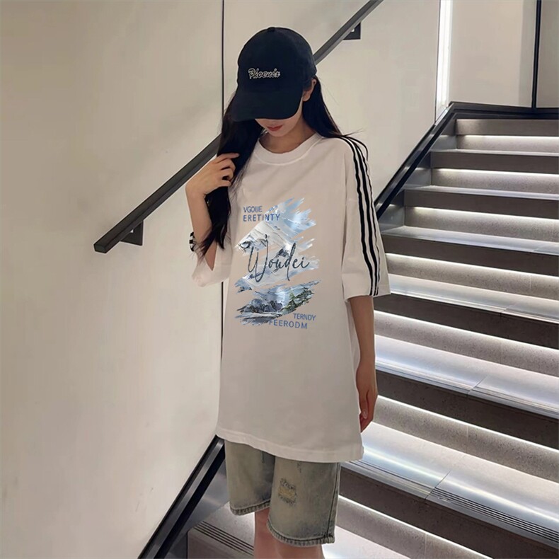 抖音得物高品质二开240克宽松纯棉美式潮牌三条杠织带短袖T恤,男装T恤,电商A486-1