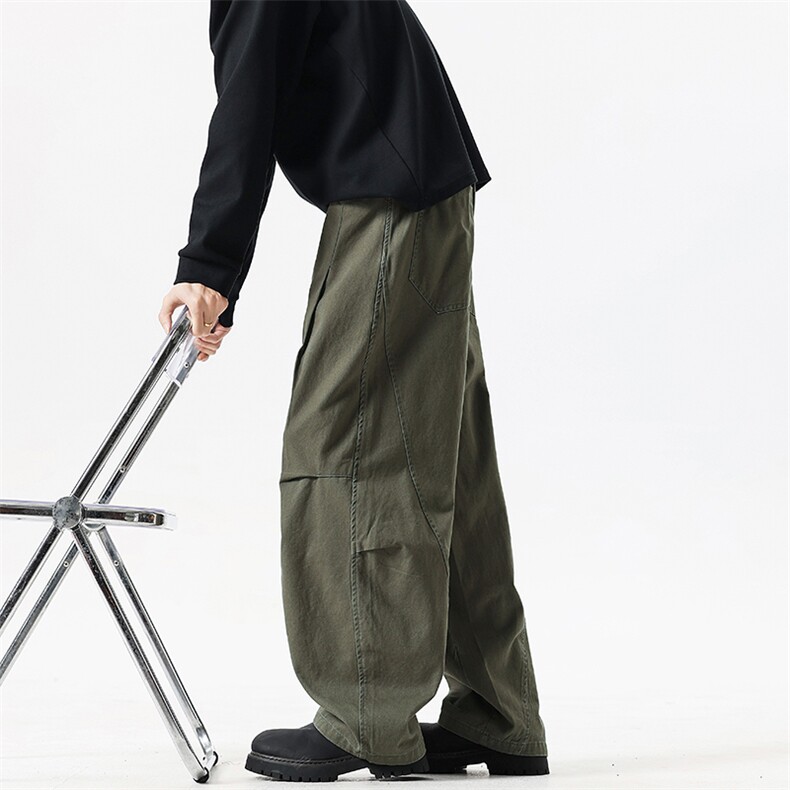 美式弯刀水洗工装设计感褶皱阔腿休闲拖地裤男长裤K5208-特P44，男装工装外套，电商A009A（原A058A）