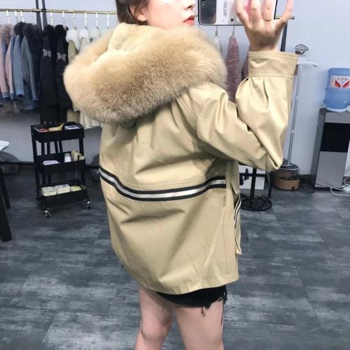 ZHG8108韩版百搭织带真狐狸毛领内胆可拆卸獭兔毛皮草派克,女装皮草,L·H·X