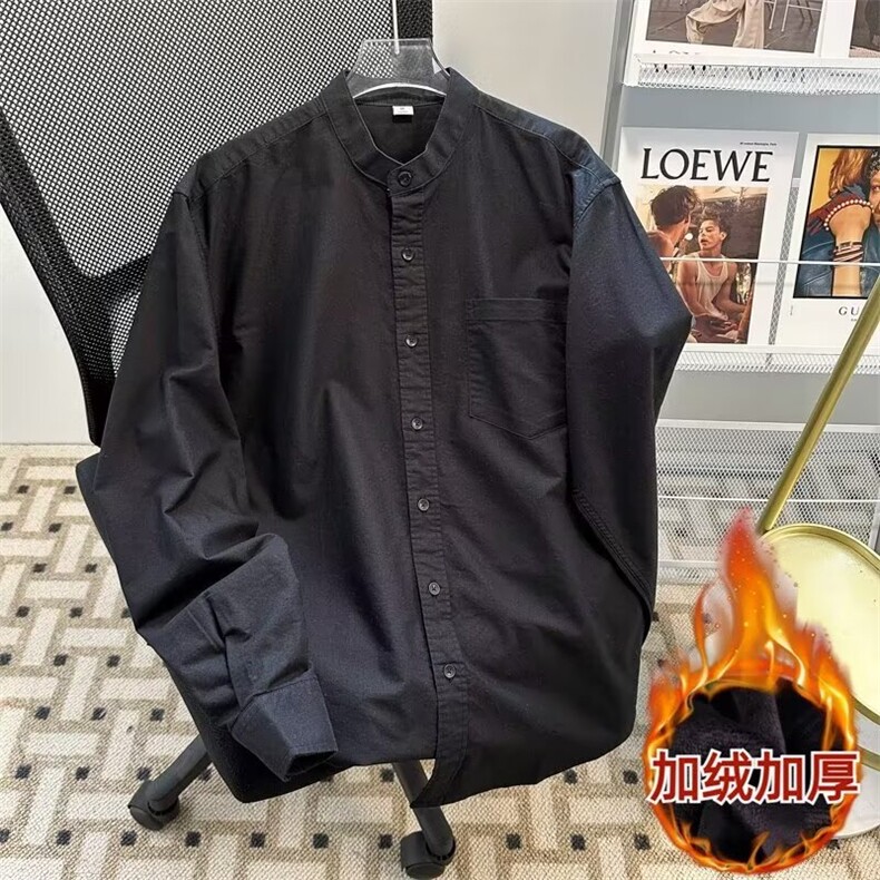 加绒加厚冬风男立领衬衫新中式唐装单排扣保暖衬衣CT118 P55图片