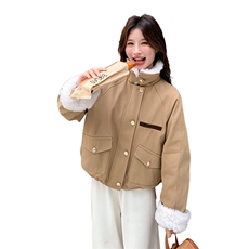 卡其色羊羔毛羽绒服女短款冬季新款韩系减龄加厚小个子白鸭绒外套，女装羽绒服，2C230