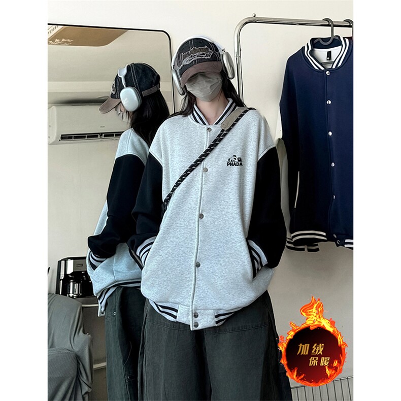抖音得物高品质重磅全棉二开360克立领棒球服开衫卫衣外套1201,女装短外套,电商A486