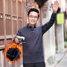 针织衫男加绒加厚假两件新款秋冬季衬衫领打底长袖t恤保暖格子衫，男装T恤，电商B212（原钱塘6029）
