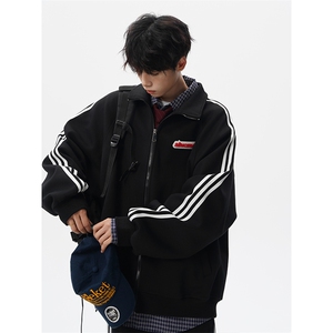 8XL-M条纹撞色开衫新年红卫衣运动套装潮牌运动服校园风TZ114P118图片