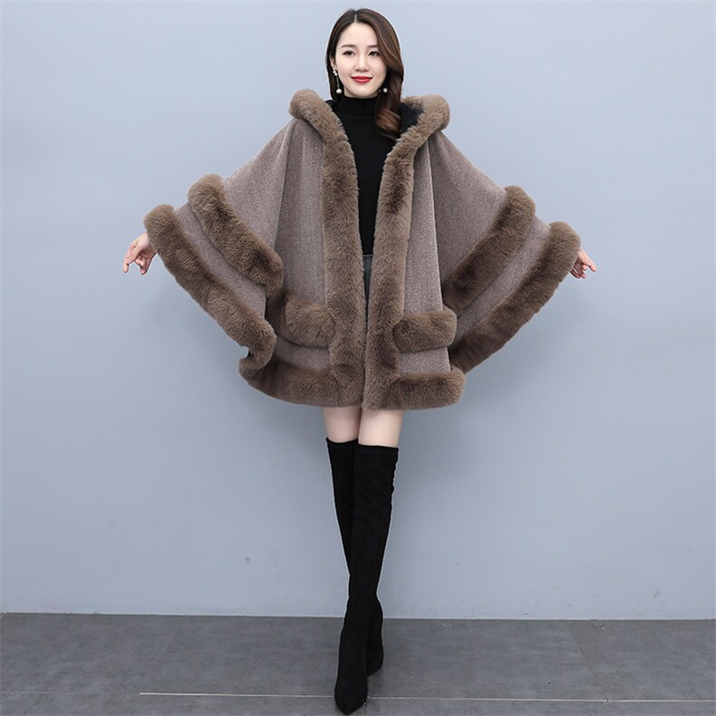 芷墨新款冬装经典气质斗篷外套带帽复古大毛领加厚毛呢外套女,针织衫/毛衣,芷墨服饰