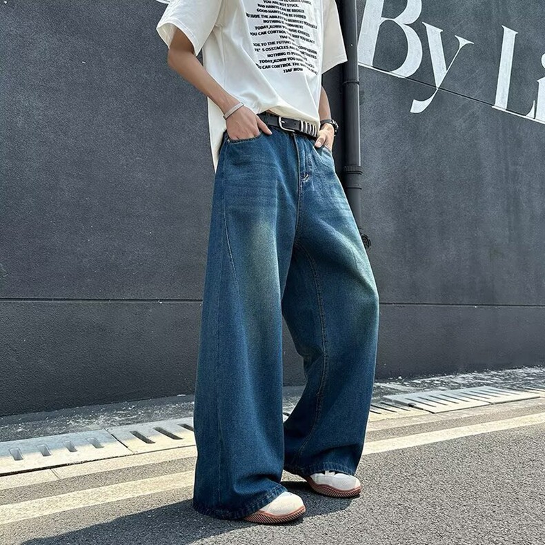 水洗复古牛仔裤男女宽松显瘦2025新款美式高街直筒阔腿裤子休闲图片