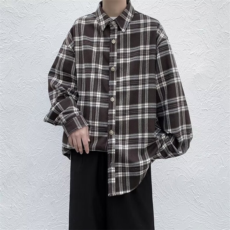 日系复古格子长袖衬衫男cityboy潮牌宽松休闲衬衣外套C9206-p32,男装衬衫,星座1008