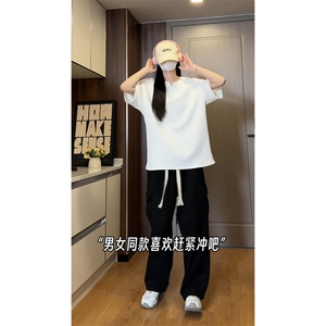 wassup happy条纹短袖t恤男士夏季薄款宽松上衣服潮流休闲五分袖图片