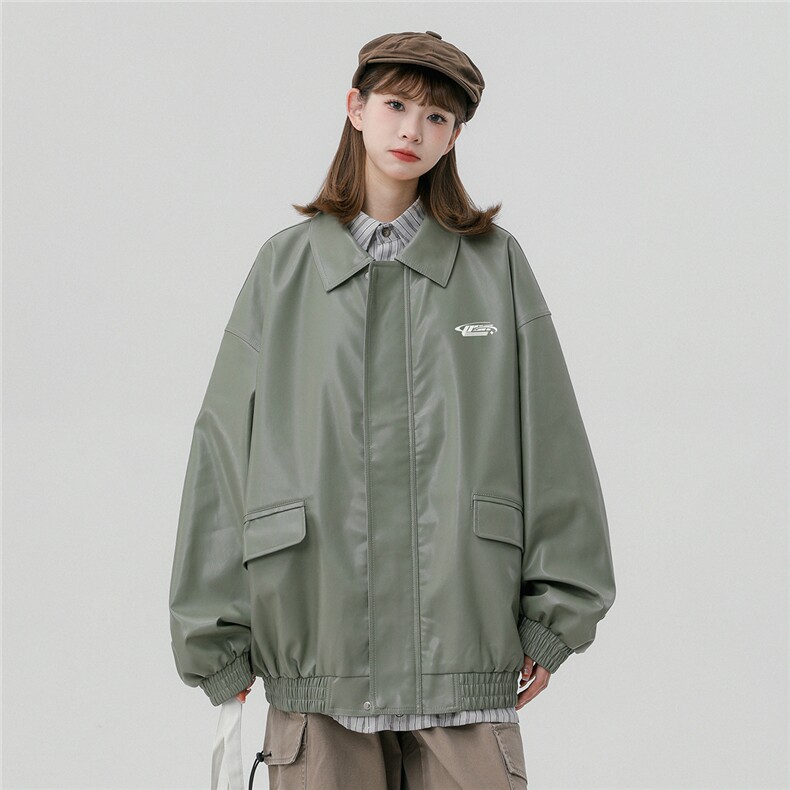 中性特批宽松时尚字母印花翻领皮夹克F8452P85控148,男装夹克,电商A268