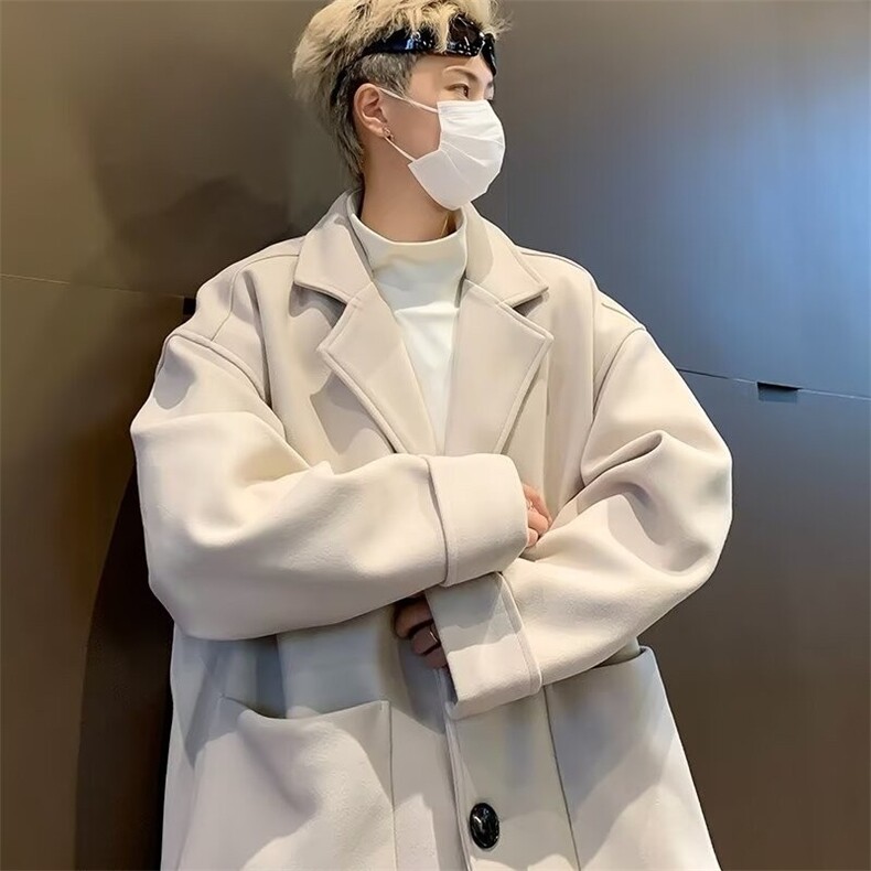 纯色中长款毛呢风衣男装百搭高级感休闲黑色呢子西装英伦外套1180,男装西服套装,星座506
