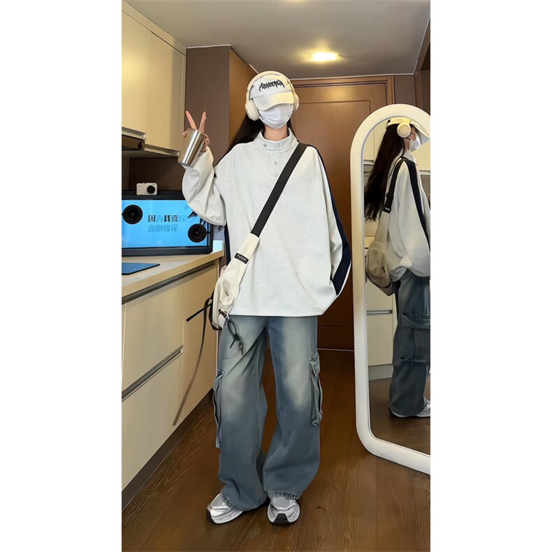 量大优 供视频 拼接排扣圆领长袖卫衣男 cp82-特p30图片