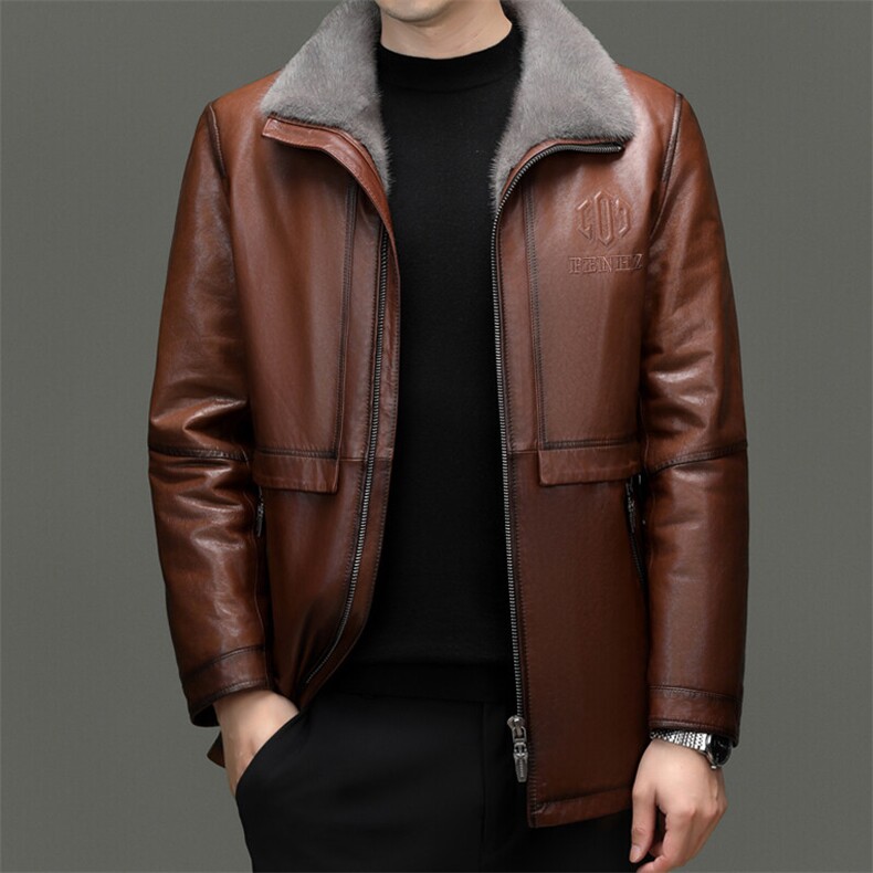 BG25123冬季新款男士貂皮大衣中长款商务男装皮夹克水貂内胆,男装夹克,电商B360