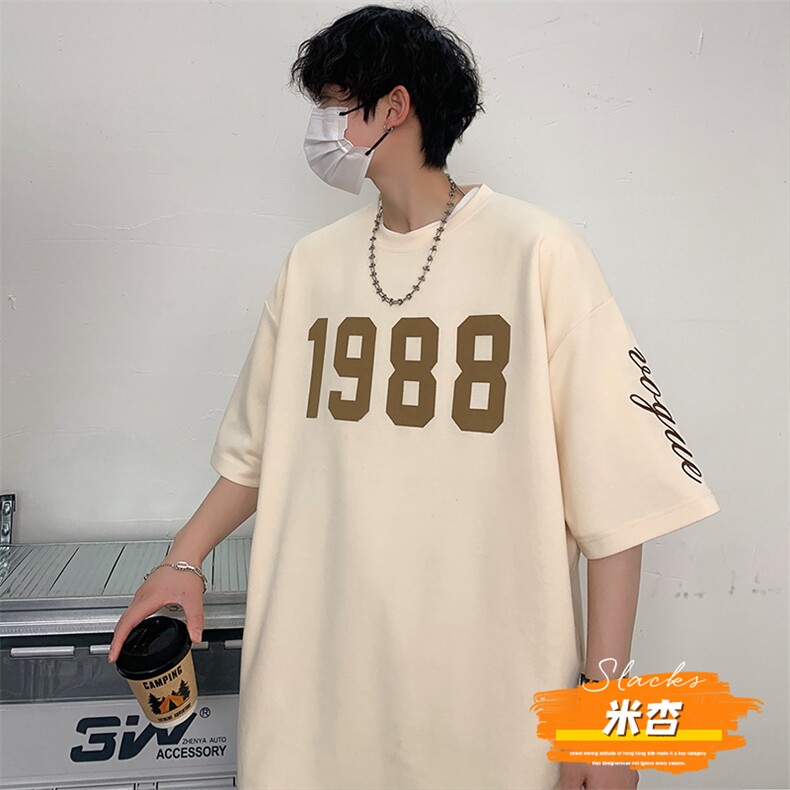 冰氧仿棉短袖港风白墙夏季休闲百搭刺绣纯色男上衣TC3147-P22控48,男装T恤,星座717