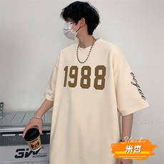 冰氧仿棉短袖港风白墙夏季休闲百搭刺绣纯色男上衣TC3147-P22控48，男装T恤，星座717