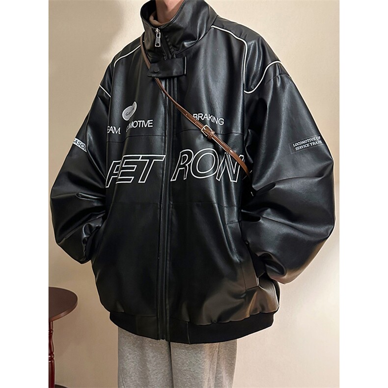2026春季新款印花美式PU皮夹克潮牌机车宽松外套ins男D241P108,男装夹克,电商A335-1（原A458）
