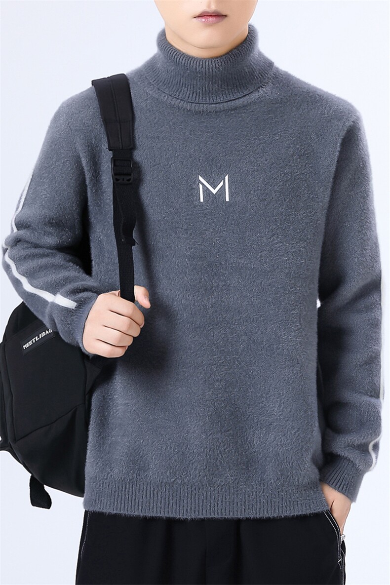 青年男士秋冬水貂绒高领针织毛衣加厚全身绒打底M243-P48,男装T恤,星座310B-3
