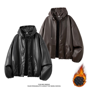 冬装保暖连帽防水加厚皮衣男宽松皮棉衣棉服男女同款 M8008-P105图片