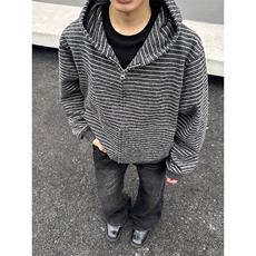 美式复古条纹连帽卫衣男款秋季高级感慵懒风开衫情侣外套WY66，女装短外套，星座516A