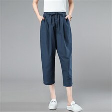 棉麻哈伦裤子女2025夏季新款时尚薄款小个子宽松百搭休闲裤图片