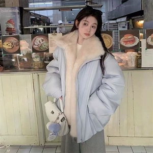 高级感大毛领可拆卸花苞棉服2025冬女宽松巴恩风派克服外套图片