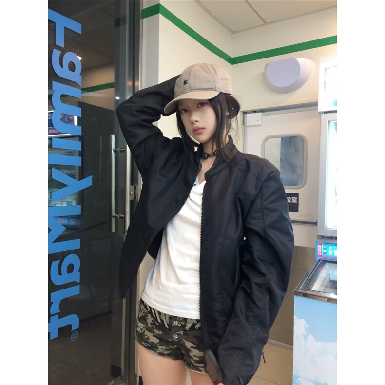 棒球服外套女短款2025春季新款时尚印花高级缎面显瘦上衣休闲夹克图片