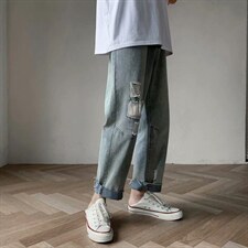 2020破洞裤男潮牌休闲个性韩版ins乞丐裤男女宽松九分裤279-p35图片