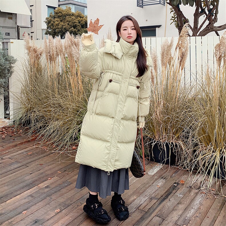 韩版中长款立领连帽羽绒服女2025冬季新款加厚显瘦保暖白鸭绒外套,女装羽绒服,2C037
