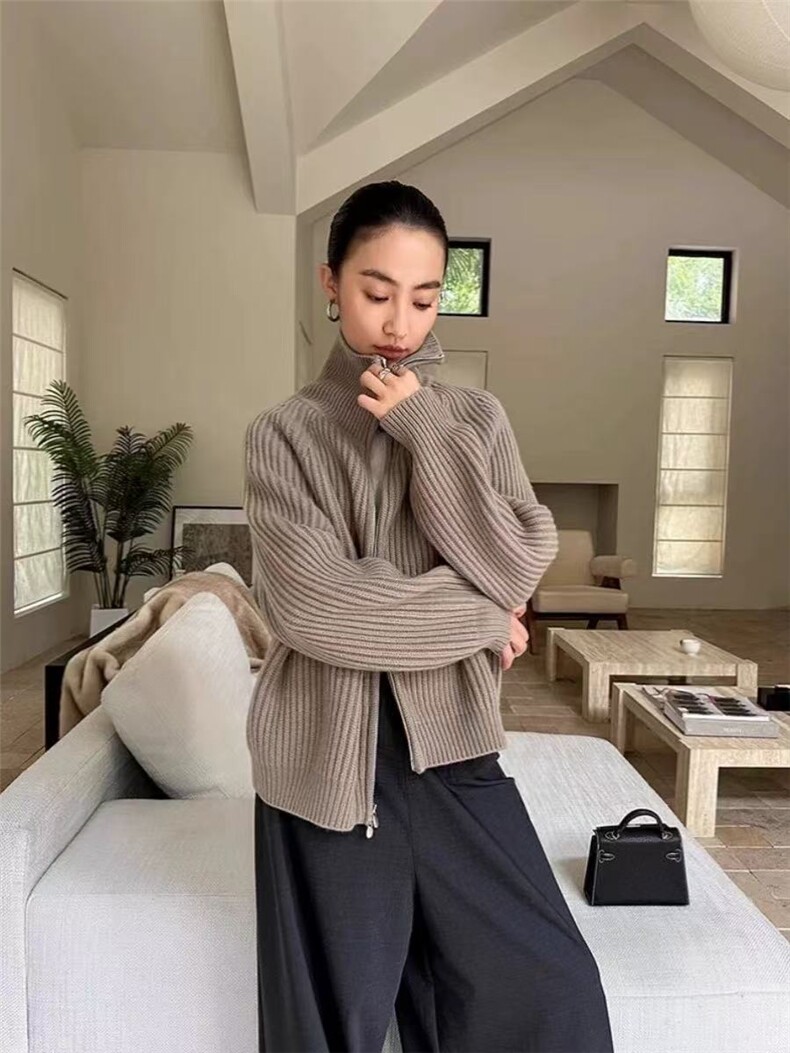 2025年秋季常规款开衫单件长袖立领开衫，女装针织衫/毛衣，半城羊绒