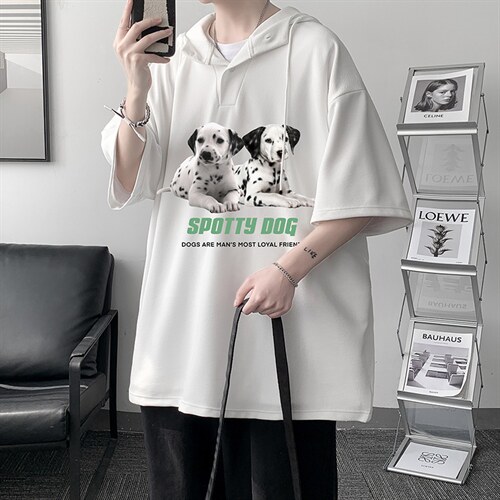 LD54263-P45 连帽短袖t恤男大码胖子带帽五分袖中袖 大皂风图片