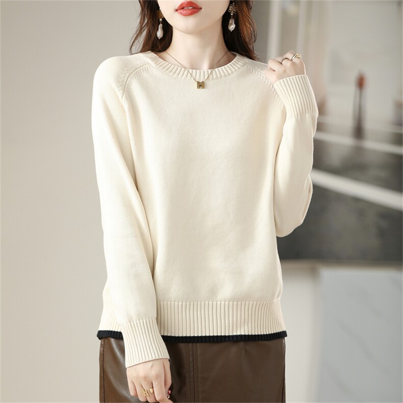 2025年秋季新款七针加厚圆领插肩针织上衣时尚休闲通勤百搭，女装针织衫/毛衣，阁惠羊绒