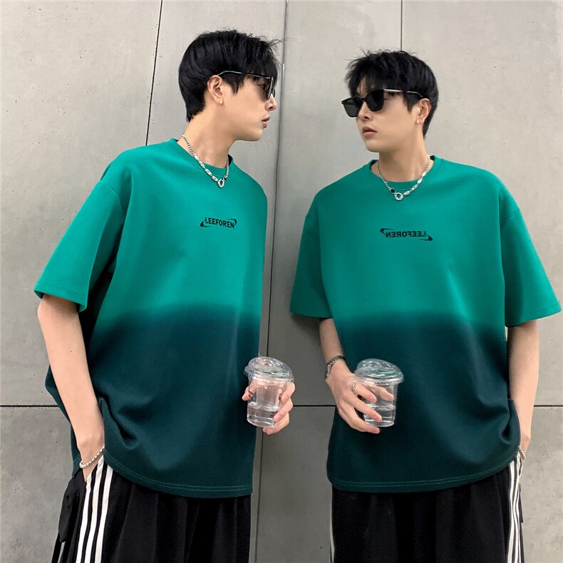 潮渐变设计感T恤男士夏季新款休闲时尚潮牌情侣短袖T609-P38，男装T恤，电商C307A