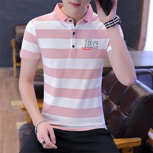 8013夏季男士短袖T恤修身纯棉半袖V领polo衫青少年潮流男图片