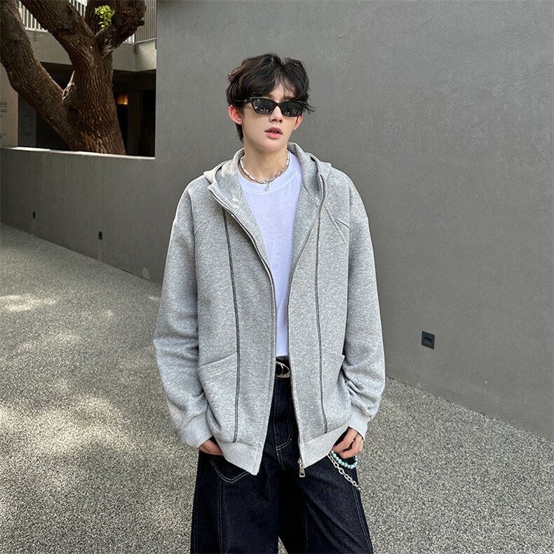 秋季港风宽松休闲连帽设计款小众卫衣开衫外套XZ87808B-WH092-P60,女装短外套,星座808B