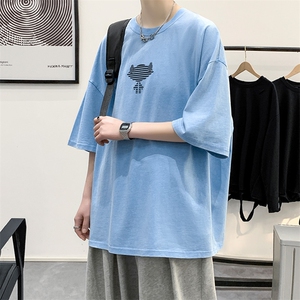夏季青少年港风潮复古水洗纯棉印花T恤短袖男女 1522-P50 控价68图片
