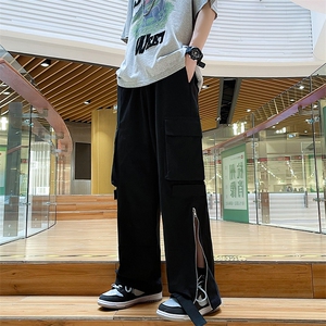 新款ins夏季高街工装裤宽松直筒裤脚拉链休闲裤男女潮K2965-p43图片