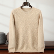 秋冬新款菱形圆领针织套头上衣时尚百搭，男装针织衫/毛衣，隆格羊绒