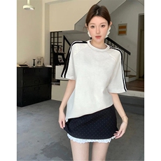 抖音得物品质二开240克宽松纯棉美式潮牌印花三条杠中性风短袖T恤，男装T恤，电商A486