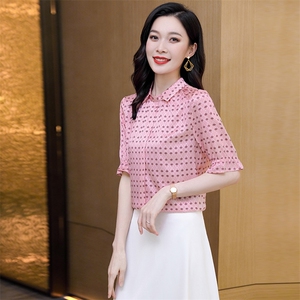 重磅真丝短袖衬衫女士2022年夏季气质圆领宽松桑蚕丝半袖小衫衬衣图片