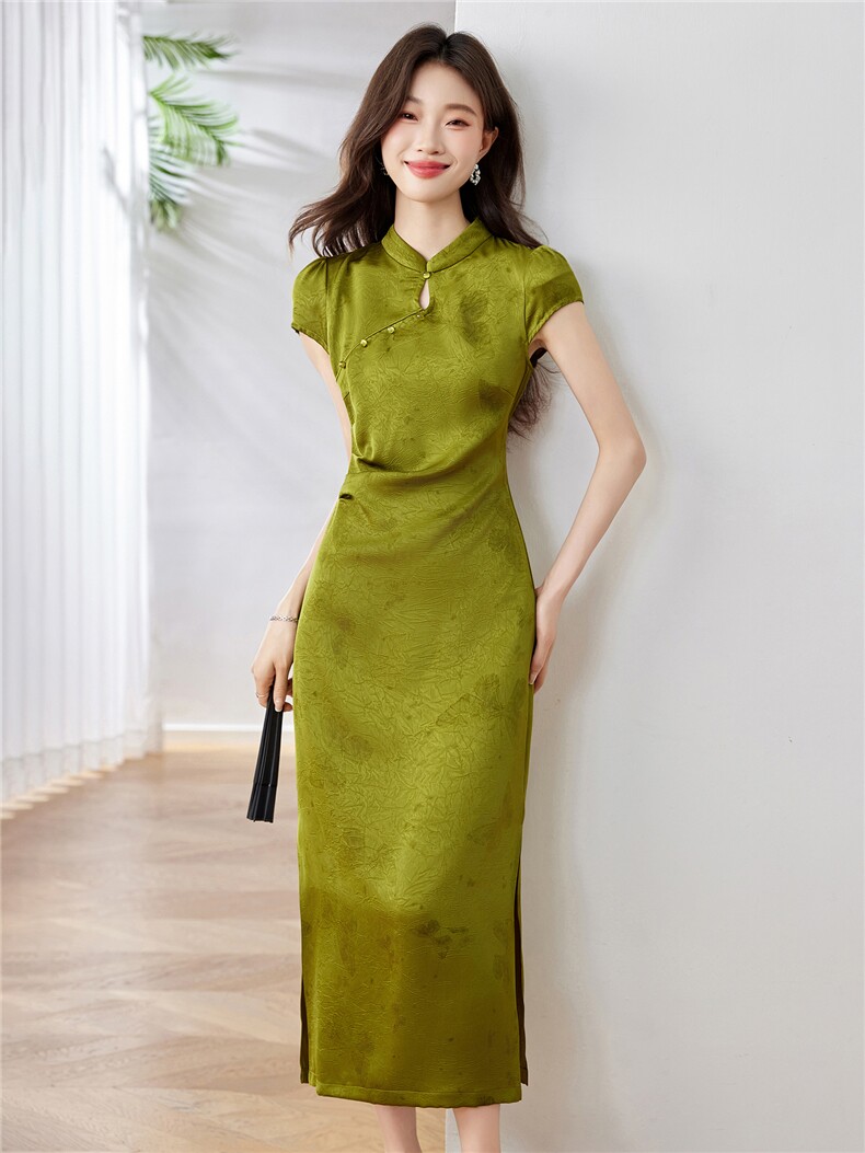 妍蝶女士连衣裙2025夏季新款时尚减龄休闲百搭修身显瘦旗袍长裙子,女装连衣裙,布芭啦