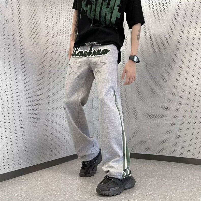 毛巾刺绣男潮流复古慵懒风抽绳束脚阔腿裤大口男长裤KK288-P35图片